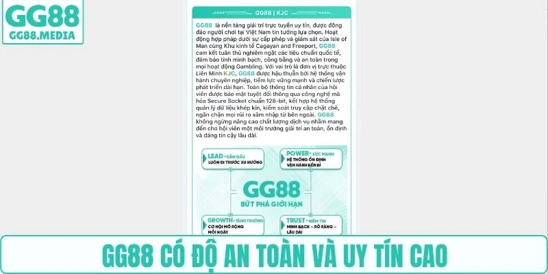 GG88 có độ an toàn và uy tín cao