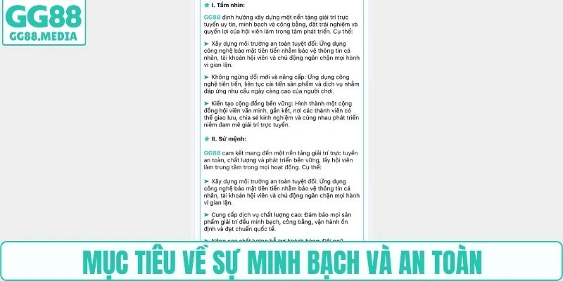Công Ty TNHH GG88 - Nền Tảng Giải Trí Số Hiện Đại Và Uy Tín 3 Mục tiêu về sự minh bạch và an toàn